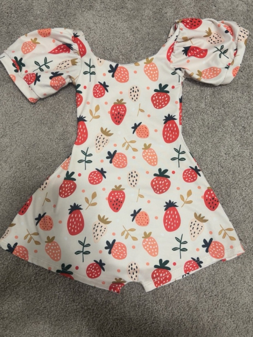 Strawberry Print Girls' One-Piece Bodysuit Romper - Pink/White